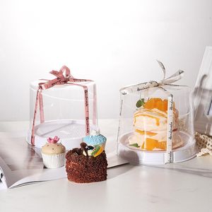 Geschenkwikkeling 4inch PVC Clear Cake Boxes Round Transparante verpakkingsdoos voor verjaardagsjubileumfeest Valentijnsdag Boxgift