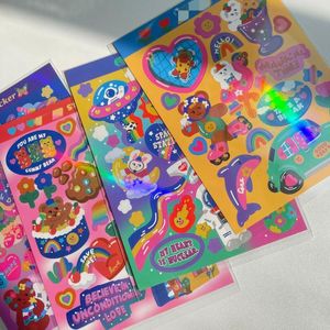 Geschenkwikkeling 4kinds Ins schattig laser sticker diy plakboek collage mobiele computer dagboek gelukkige planner verzegeling decoratiegift wrapgift