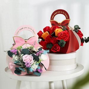 Cadeau cadeau 4pcs noeud papillon rose bouquet papier d'emballage boîte ajourée cercle arrangement floral fleur à la main emballage de la Saint-Valentin