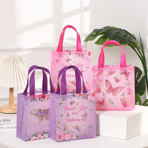 Envoltura de regalo 4 unids mariposa fiesta favores bolsa rosa púrpura flores bolsas para niñas cumpleaños baby shower suministros