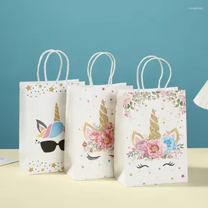 Cadeau cadeau 4pcs dessin animé licorne papier sac mignon léopard arc-en-ciel bonbons biscuit bricolage joyeux anniversaire mariage bébé douche fête décor