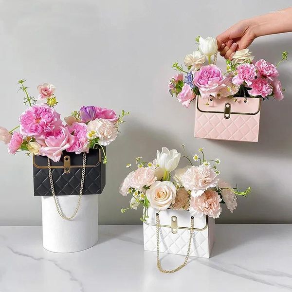 Emballage cadeau 4pcs Creative Sac à main Forme Rose Fleur Emballage Boîte Boutique Mariage Saint Valentin Anniversaire Papier d'emballage