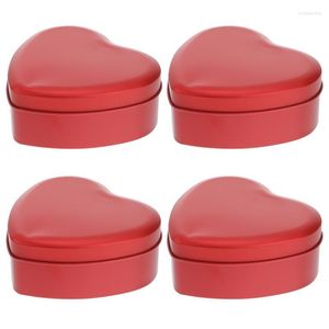 Emballage cadeau 4 pièces boîtes à bonbons de mariage européen rouge en forme de coeur arc emballage en fer blanc boîte en métal partie faveur