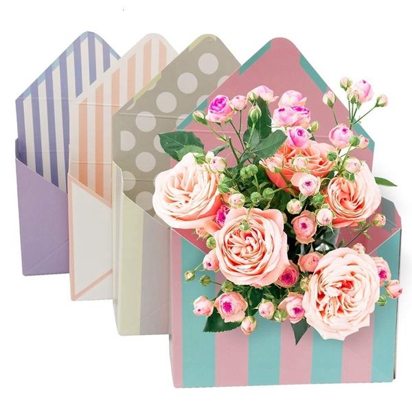 Emballage Cadeau 4 Pcs Fleuriste Bouquet Enveloppe Boîte Fleur Emballage Papier Boîtes D'emballage Pliant Fleur Enveloppe Panier Pour La Fête De Mariage 230316