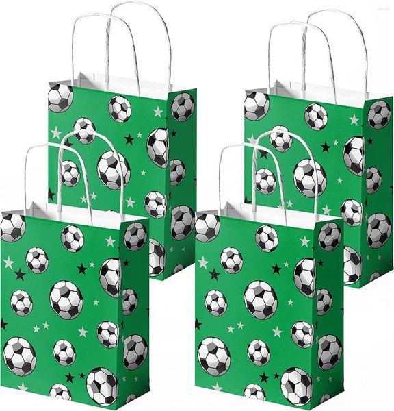 Envoltura de regalo 4 unids Fútbol Kraft Bolso Bolsas de caramelo Feliz Fútbol Niño Cumpleaños Fiesta Decoraciones Paquetes Suministros Cajas