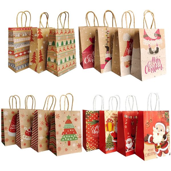 Cadeau Wrap 4pcs Joyeux Noël Papier Cadeau Sac X-Mas Santa Claus Candy Biscuit Sac DIY Joyeux Noël Cadeau Sacs à main pour la fête de Noël 231027