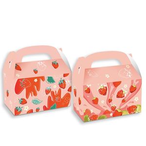 Geschenkwikkeling 4 van de Hawaii Sweet Strawberry Fruit Verjaardagsfeestje Candy Packing Bag Return Portable Favor Box Baby Shower PartyGift