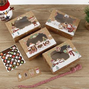 Geschenkwikkeling 4 van de Kraft Paper Candy Boxes Merry Christmas Cookie Box Clear Window Packaging Bag Party Favor Year Wedding Decoratie