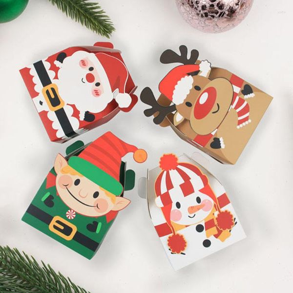 Cadeau cadeau 4pcs / lot Elk Elfin Noël Boîte d'emballage en carton pour Noël Navidad Festival Fournitures Année Faveurs Boîtes en papier