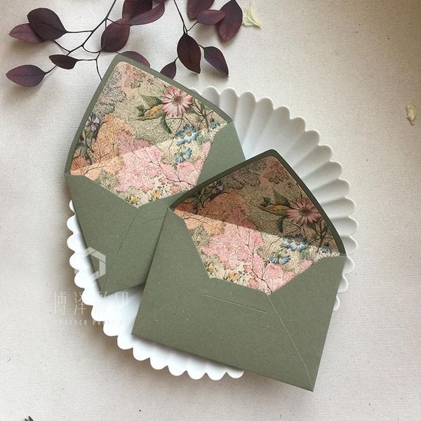 Emballage cadeau 4 pièces/paquet fleurs fraîches et papier de terre enveloppe verte rétro 115mm X 160mm enveloppes faire-part de mariage