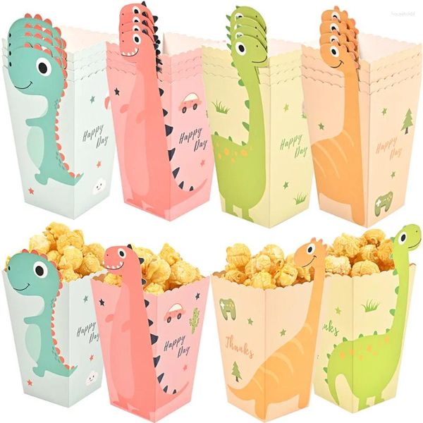 Envoltura de regalo 4 unids / set Dinosaurio de dibujos animados Caja de palomitas de maíz Galletas de caramelo Bolsa de embalaje Niños Jungle Animal Papel de cumpleaños