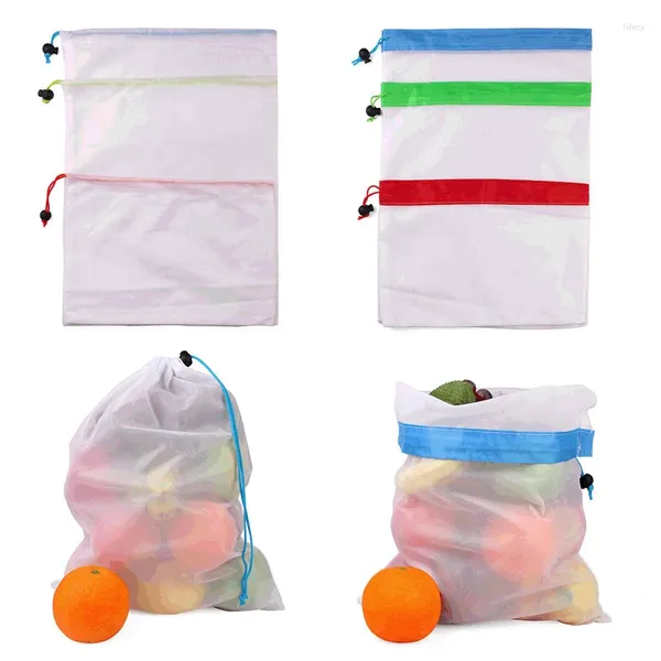 Enveloppe-cadeau 4pcs / ensemble Mesh réutilisable Sacs Sacs lavables Eco Friendly For Epiceries Storage Fruit Vegetable Toy Emballage Sac 77