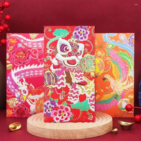 Envoltura de regalo 4pcs/set de papelería suministros de sobre rojo tarjeta de felicitación dragón dragón año suerte dinero bolso invitación de fiestas de león Hongbao