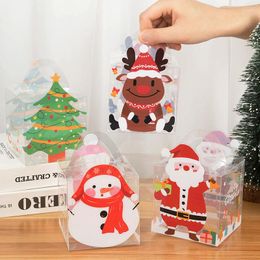 Papel de regalo 4 Uds. Caja de PVC transparente Santa Claus Xma Tree Christmas Apple Candy Bag 2023 año fiesta niños embalaje decoración