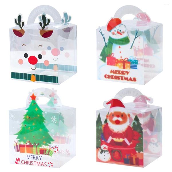 Emballage cadeau 4pcs boîte transparente en PVC père Noël Noël arbre de Noël sac de bonbons année fête 2024 enfants emballage décor