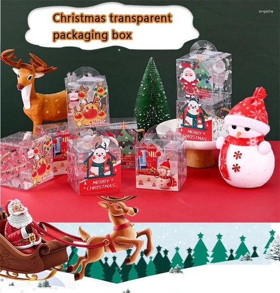 Envoltura de regalos 4pcs transparente PVC Candy Box Decoración de Navidad para niños Regalos de fiesta Suministros de muñeco de nieve Packaging de manzana