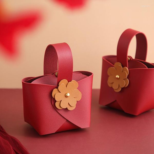 Emballage cadeau 5/10/30 pièces idées de boîte à bonbons de mariage avec des fleurs fournitures de fête sacs bébé douche poche en cuir