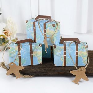 Geschenkwikkeling 5 10pc Airplane Label Card Mini koffer Candy Box Wereldkaart Patroon Diy Wedding Souvenirs Travel Kit Party Tafel Decor 221108