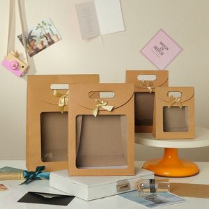 Emballage cadeau 5/10 pièces paquet de papier d'emballage de bonbons sac en papier Kraft clair sac cadeau de fenêtre de Noël sac cadeau Portable pour anniversaire mariage 230306