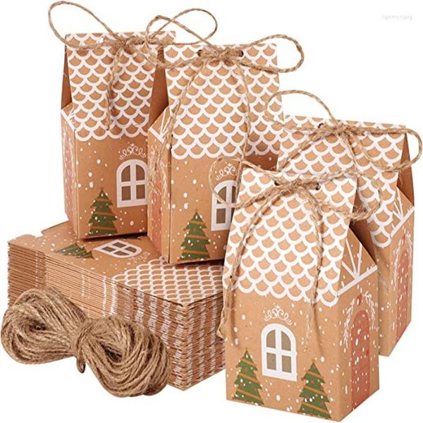 Envoltura de regalo 5/10pcs Casa de Navidad Caja de dulces Bolsas de papel Embalaje de cumpleaños Galleta