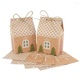 Geschenkwikkeling 5/10 stks Kerstmis Kleine huis Design Candy Boxes draagbare kraft papieren zakken inpakken Kerstmis Tree Hangende ornament Feestelijke