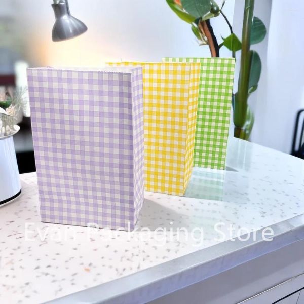 Enveloppe cadeau 5 / 10pcs Couleur Plaid Kraft Paper Sac Candy Biscuit Snack Emballage Festif Festive Party Christmas Home Rangement