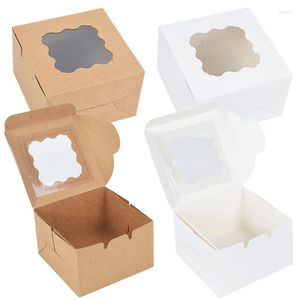 Emballage cadeau 5/10 pièces boîte à gâteaux en papier Kraft avec fenêtre en PVC fournitures d'emballage de fête d'anniversaire de mariage boîtes à biscuits au chocolat