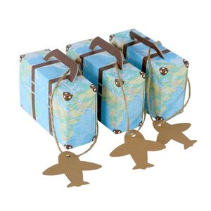 Gift Wrap 5 / 10st Kraft Paper Gifts Candy Box Mini Koffer met Vliegtuig Label voor Bruiloft Verjaardag Reizen Thema Party Decor