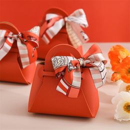 Cadeau cadeau 5/10pcs sac de faveur en cuir avec écharpe pour mariage bébé douche fête paquet boîtes boîte de bonbons emballage faveurs boîte cadeau