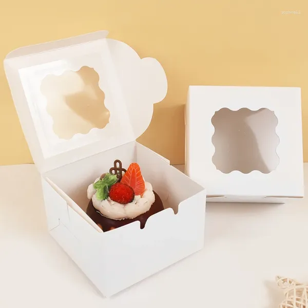 Envoltura de regalo 5/10 unids Cajas de pastel blancas con ventana DIY Muffin Cupcake Hornear Papel de embalaje para cumpleaños de boda