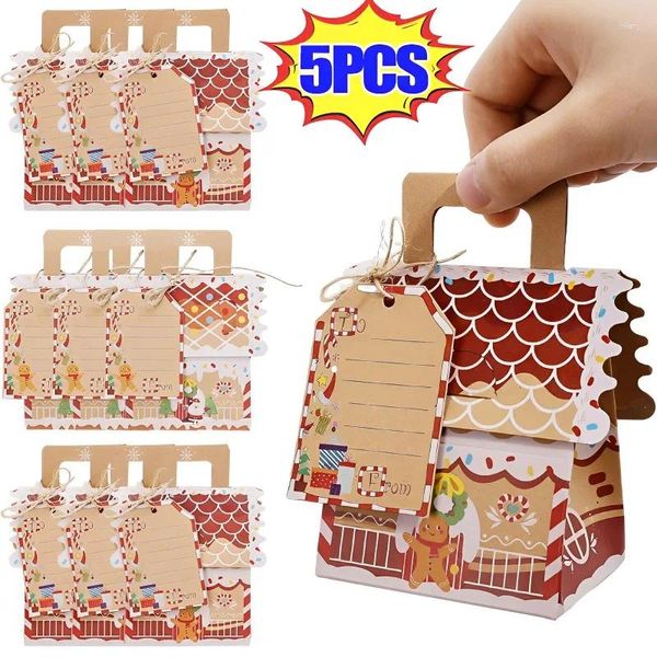 Enveloppe cadeau 5 / 1pcs House House Shape Box Box Santa Claus Favor Emballage avec corde Merry