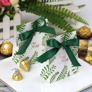 Emballage cadeau 5/50pcs feuilles vertes papier bonbons dragée boîte chocolat emballage faveur de fête et boîtes Jungle hawaïenne mariage décorationcadeau