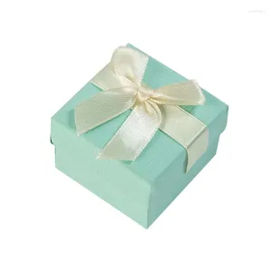 Geschenkomschakeling 5 5 cm sieraden Organisator Box Small Blue Square Storage voor ringen Hoorbellen Display Verpakking Ribbon Bowknot Black Spon