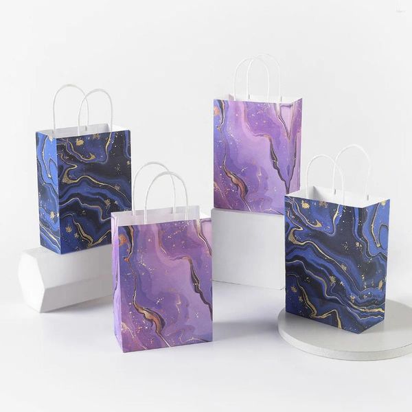 Envoltura de regalo 5 pcs azul Purple Sand Sand Kraft bolsas con mango de galletas lindas papel de dulces