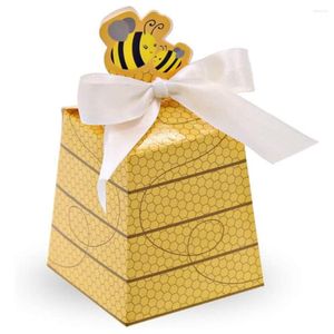 Emballage cadeau 50-100 pièces boîte en nid d'abeille en papier avec ruban bébé bonbons biscuit enfants douche anniversaire S jaune