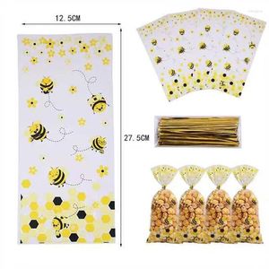 Cadeau cadeau 50/100pcs sacs de bonbons d'abeille avec 50/100 attaches torsadées d'or jaune miel transparent thème en plastique décors de fête d'anniversaire