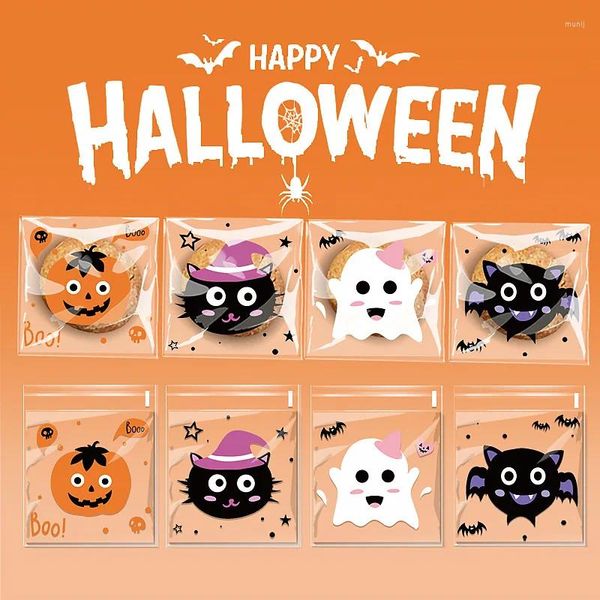 Emballage cadeau 50/100pcs décor en plastique cookie bonbons sacs d'emballage auto-adhésif Halloween Noël biscuit fête dessert cadeaux emballage