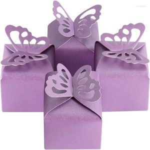 Emballage cadeau 50/100 pièces violet papillon boîtes de faveur fille bébé douche boîte à bonbons décoration fête anniversaire mariage petit