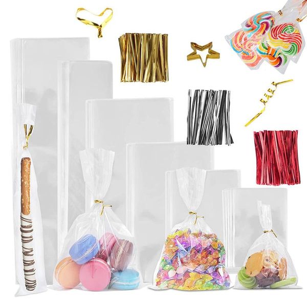 Envoltura de regalo 50/100 unids transparente plana abierta bolsa superior de celofán para dulces lollipop galletas hornear alimentos embalaje bolsa de fiesta