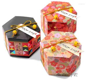 Gift Wrap 50/100pcs Valentijnsdag Cherry Blossom Sakura Hexagon Chocolate Candy Box Cake Baking Decoratie