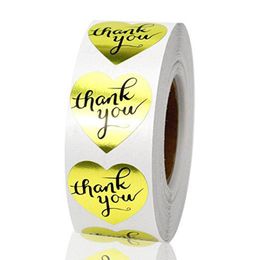 Papel de regalo 50-500 Uds pegatinas de agradecimiento corazón hoja de oro papel grueso pegatina fiesta embalaje pastel hornear DIY etiquetas hechas a mano