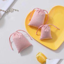 Cadeau Wrap 50 pochettes à bijoux en flanelle rose Veet sac emballage pour fête de mariage cadeau d'anniversaire de Noël bijoux Dstring 211014 Drop D Dhxku