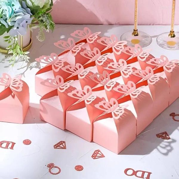 Cadeau cadeau 50-pack boîte de bonbons rose papillon anniversaire fournitures de mariage baby shower sacs de coeur de chocolat