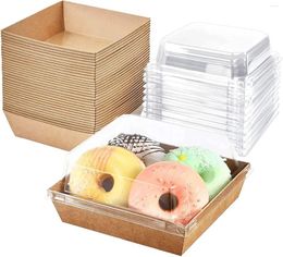 Enveloppe-cadeau 50 boîtes de charcuterie en papier pack avec couvercles clairs sandwich carré sandwich pour faire des contenants alimentaires pour desserts Strawberriy