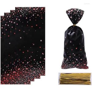 Enveloppe-cadeau 50 PCS Black Rose Gold Plastic Foil Dot Sacs de friandises CELLOCHANE avec des liens de torsion dorés pour les fournitures de fête de retraite