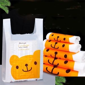 Emballage Cadeau 50 Pcs Mignon Fourre-Tout En Plastique Boutique Poignées Convenience Storeb Bande Dessinée Avec Sac Cadeau Bundle Sacs Au Détail 210326 Drop Delivery 2021 Dh5Cx