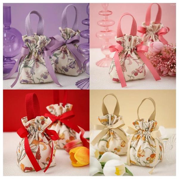 Geschenkpapier 50 Teile/los Mode Leinwand Blume Kordelzug Tasche Hochzeit Süßigkeiten Verpackung Boxen Kleine Tragbare Tuch Großhandel