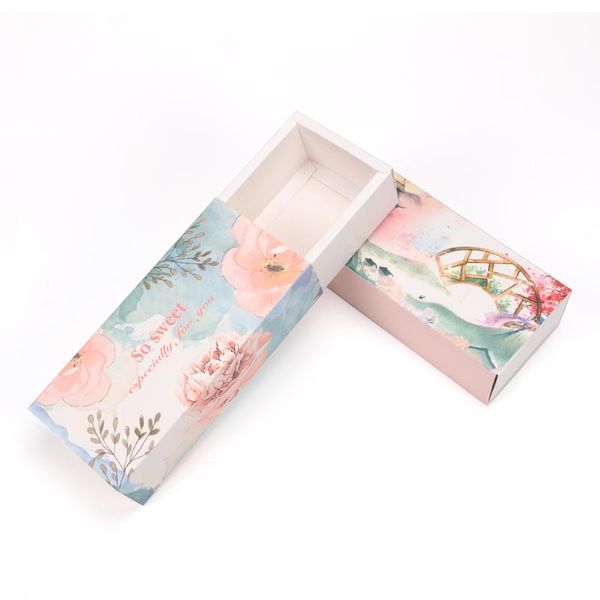 Papel de regalo 50 piezas caja de papel para boda flor puente Kraft bolsa con asa cajón Cupcake Maccaron embalaje dulce