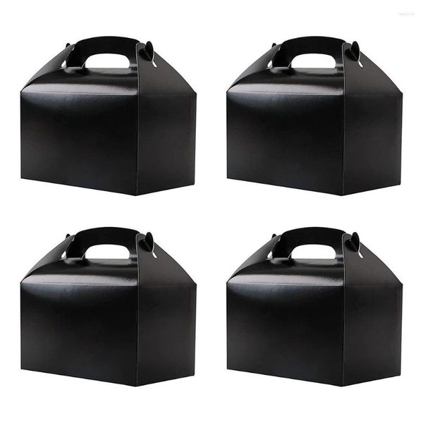 Envoltura de regalo 50 PCS Cajas de golosinas para fiestas Favores de dulces blancos con asa Bolsas de galletas de papel Gable negro