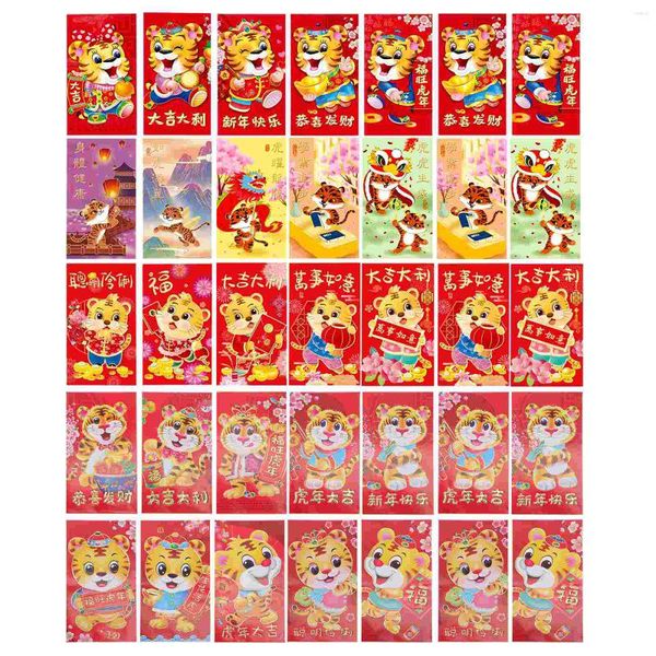 Emballage cadeau 50 pièces sacs à main rouges paquet de données enveloppe créative R calendrier paquet année tigre paquets papier argent stockage enfant